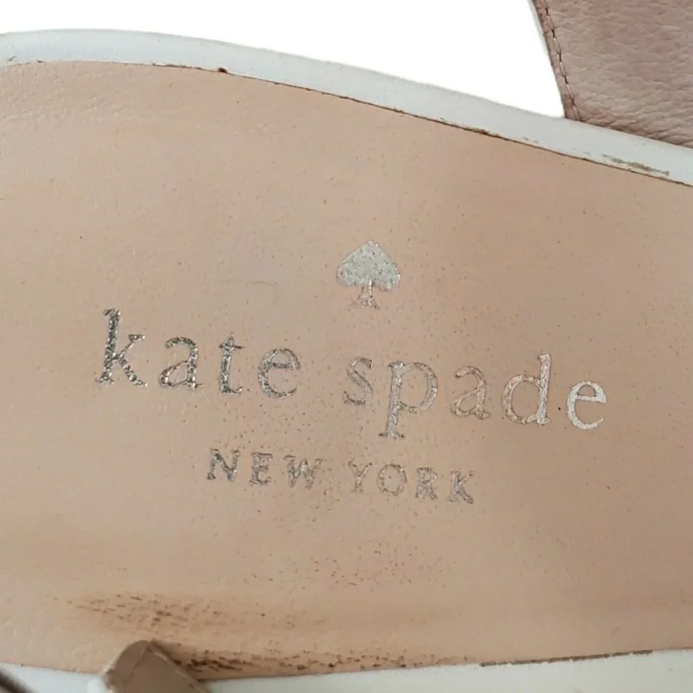 Kate Spade Tomas‎ Wedges Sandals 8.5 White Cork Platform Heel Leather Open-Toe